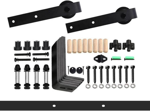 8Ft Ceiling Mount Sliding Barn Door Hardware Kit For 48 Inch Wide Single Wood Door, Low Ceiling L Shape Bracket System components