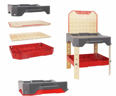 Vehicle Service And Repair Workbench Play Set With Realistic Tools For Young Builders, disassembled components shown.