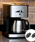 Coffee maker on counter with 16 Piece Self Adhesive Caster Wheels For Kitchen Appliances And Small Storage Boxes Black shown inset