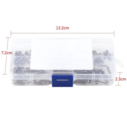 230 Piece M2 SS304 Stainless Steel Hex Socket Button Head Screws Repair Kit For Industrial Use And Home Projects Pro Grade Durable Corrosion Resistant Hardware Set in plastic case with dimensions shown