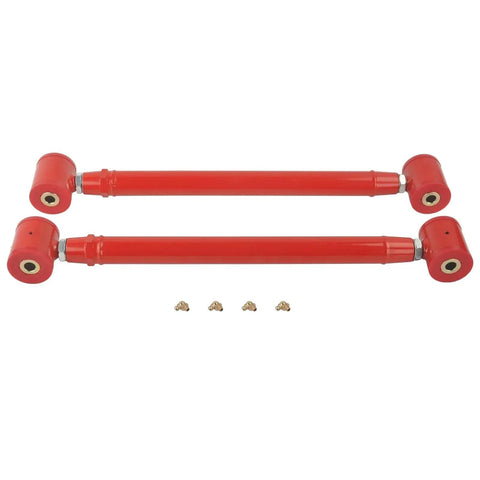 Adjustable Rear Upper And Lower Control Arms With Rear Panhard Track Bar For 2007 To 2014 Chevy Suburban 1500 2500 Tahoe Avalanche GMC Yukon Cadillac Escalade Bolt On Lifted Or Leveling Setup Improves Pinion Angle And Rear Alignment, red steel
