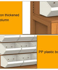 Detail of the Badass 5 Tier Storage Rack showing iron thickened column and PP plastic boxes for garage and kitchen organization.