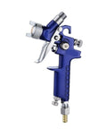 Mini Air Paint Sprayer With Slick 0.8 And 1.0mm Tips for smooth finishes, featuring adjustable trigger and vibrant blue handle.