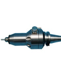 Top Shelf BT30 CNC Spindle Motor With Speed Increasing Chuck Compact Engraving Power Head, silver metal design, side view.