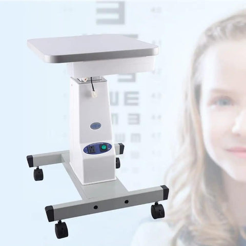 Motorized Instrument Lift For Optometry Working Table With Adjustable Height And Rolling Stand, mobile base on wheels