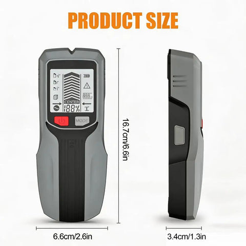 Stud Finder Wall Scanner 5 in 1-Electronic Stud Detector with LCD Display Center&Edge Detection for Wood,Metal,AC Wires,Drywall,Rebar,Pipes-Gray product dimensions 6.6cm x 16.7cm x 3.4cm