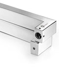 Heavy Duty Commercial Grade 1200mm 48 Inch Stainless Steel 304 Push Pull Door Handle With 1.2mm Thick Wall Square Rectangle Design Mirror Polished Chrome Finish Standoffs And Hex Set Screws For Built To Last Rock Solid Door Hardware, close-up end view