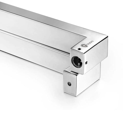 Heavy Duty Commercial Grade 1200mm 48 Inch Stainless Steel 304 Push Pull Door Handle With 1.2mm Thick Wall Square Rectangle Design Mirror Polished Chrome Finish Standoffs And Hex Set Screws For Built To Last Rock Solid Door Hardware, close-up end view