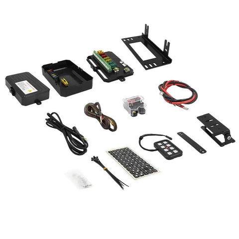 8 Gang Switch Panel System With IP68 Control Box Splash Proof Panel 60 Amp Resettable Breaker Six Extra Fuses kit components