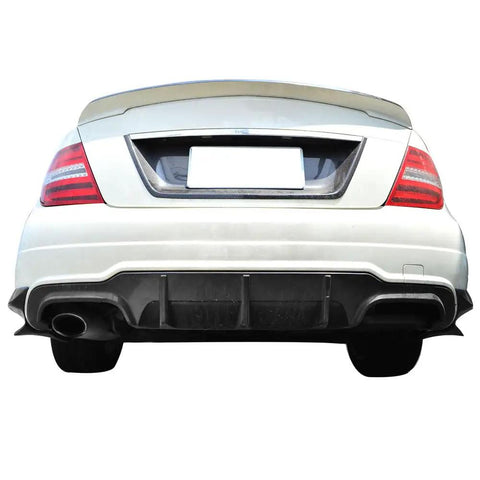 Rear view of Mercedes C-Class with Rear Bumper Diffuser For 2012 2014 Mercedes C Class C204 W204 Unpainted Black ABS Plastic Splitter Valance