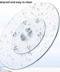 Transparent Tempered Glass Lazy Susan Turntable 360 Degree Rotating Round Serving Plate with water droplets on surface
