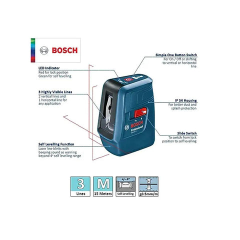 Cross Line Laser Level With 3 Lines, Self Leveling Within 4 Degrees, 15 Meter Range, Class 2, Vivid Line Visibility, Rugged Pro Grade Build, Locking Mechanism For Accurate DIY And Professional Layouts