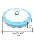 8 Inch Blue Ultra Soft Foam Buffing Pad For Auto Detailing And Paint Correction Heavy Duty Polish Tool showing dimensions and design.