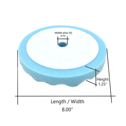 8 Inch Blue Ultra Soft Foam Buffing Pad For Auto Detailing And Paint Correction Heavy Duty Polish Tool showing dimensions and design.