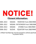 Fitment information for Front Wheel Hub Bearing Assembly 6 Lug With ABS for Nissan Frontier Xterra Pathfinder Suzuki Equator 2WD RWD.