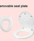 Heavy Duty Universal Toilet Seat And Lid With Drop Dead Smooth Soft Close Drop Down And Quick Release Hinges for easy cleaning, showing removable seat plate.
