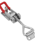 Heavy Duty Carbon Steel Toggle Latch Clamp With Quick Release Triangle Lever High Strength 4002 Action with red handle shown from side.