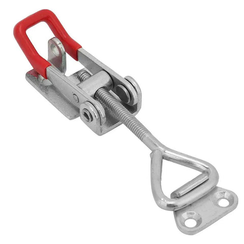 Heavy Duty Carbon Steel Toggle Latch Clamp With Quick Release Triangle Lever High Strength 4002 Action with red handle shown from side.