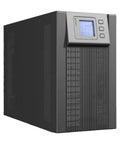 Drop Dead Reliable 6KVA Online UPS Power Supply With Double Conversion And Wide Voltage Stabilization Zero Hassle Backup For Server Rooms And Industrial Gear Hardworking Solution, black unit with digital display.