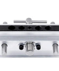 Front view of Self Centering Dowel Jig With Wide Capacity For Precise Wood Dowel Holes And Quick Clamp Setup, Includes Six Hardened Bushings.