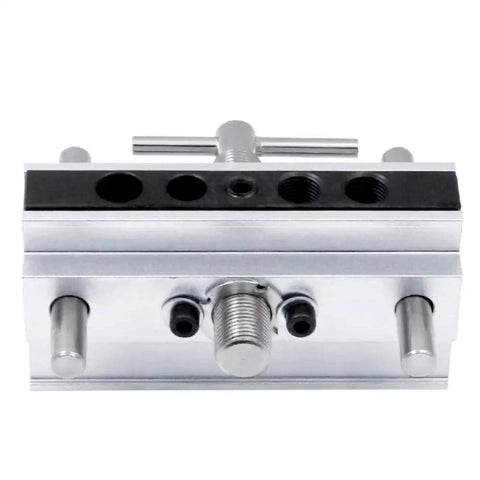 Front view of Self Centering Dowel Jig With Wide Capacity For Precise Wood Dowel Holes And Quick Clamp Setup, Includes Six Hardened Bushings.