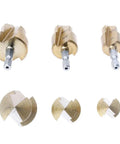 Three Pack PPR Lifting Stepped Drill Bits For Water Pipe Repair And Deburring, Titanium Coated High Carbon Steel, Quick Change