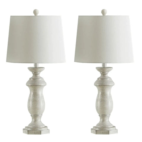 27 Inch Farmhouse Table Lamps Set Of 2 For Living Room Rustic End Table Lamps With White Fabric Shade Antique White Finish
