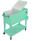 80 Qt Retro Rolling Cooler Ice Chest Cart With Shelf And Bottle Opener Seafoam Perfect For Backyard Bbqs And Bar Nights Keeps Drinks Cold