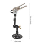 Adjustable Third Hand Welding Clamp With 360 Degree Rotation Magnetic Base And Heavy Duty Alloy Arms For Soldering shown from the side with flexible joints and sturdy base.