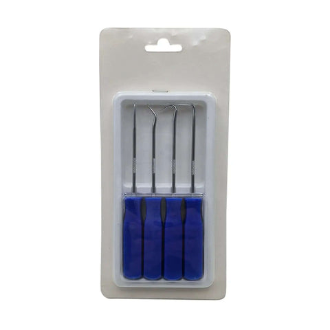 4 Piece Hook And Pick Tool Set Pro Grade Stainless Steel With PVC Ergonomic Non Slip Handles in retail packaging