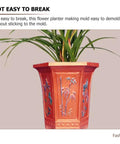 Hexagonal Flower Pot Molds For Epoxy Resin And Concrete, front view with plant inside, decorative mold set for DIY projects