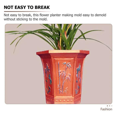 Hexagonal Flower Pot Molds For Epoxy Resin And Concrete, front view with plant inside, decorative mold set for DIY projects