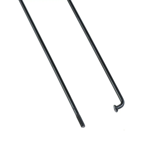 Close-up of Black Stainless Steel Spokes Set 127Mm 12G 2.5Mm with 14Mm Nipples, showing threaded and bent ends for bikes.