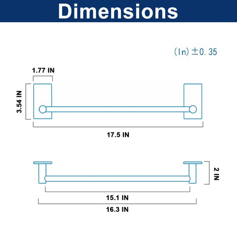 Diagram showing the dimensions of the Self Adhesive Bathroom Towel Bar 16 Inch Brushed Nickel Stainless Steel No Drilling Wall Mounted Rack.