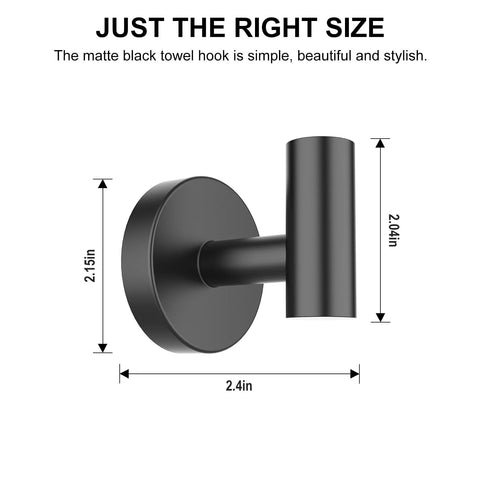 Dimensions of Matte Black Towel Hooks 4 Pack For Bathrooms Screw In Wall Mounted Stainless Steel Towel Hangers