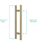 Grab These Super Tough Eighteen Inch Heavy Duty Push Pull Door Handles Made From Commercial Grade Stainless Steel Featuring Solid Standoffs And A Killer PVD Polished Gold Finish Ideal For Barn Doors Glass Doors And More With Chamfered Edges. 450mm gold stainless steel door pull pair, 300mm hole spacing