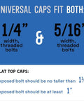 Image showing compatibility of Universal Fit Toilet Bolt Caps 1/4 Inch or 5/16 Inch with bolt measurements.
