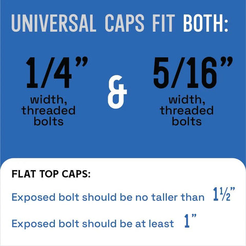 Image showing compatibility of Universal Fit Toilet Bolt Caps 1/4 Inch or 5/16 Inch with bolt measurements.