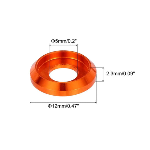 Orange Aluminum M5 Cone Cup Countersunk Washers With 5mm Hole And 12mm Outer Diameter 2.3mm Thick Gaskets For RC FPV Drones PC Mechanical Parts Pack Of 20