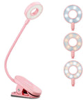 Stepless Dimming Clip On Book Light With 12 LEDs Magnetic Clip Rechargeable Reading Lamp 3 Color Temperature Modes Pink