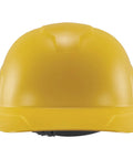Front view of yellow Hard Shell Bump Cap With Suspension For Work, Lightweight Head Protection With Durable Polyethylene Shell.