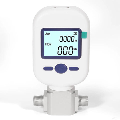 Portable Digital Thermal Mass Flow Meter With Quarter Inch NPT Threads For Compressed Air Nitrogen And Oxygen, Accurate 0 To 20 L Per Minute Readouts