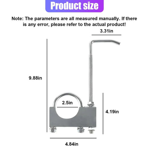 Dimensions of Heavy Duty 2.5 Inch Exhaust Clamp With Hanger for 2-1/2 Inch Pipe Universal Car Muffler Mount Kit