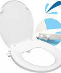 Round Bidet Toilet Seat With Adjustable Self Cleaning Nozzles, Easy Attachment Kit T Adapter And Bottle, Non Electric Bidet Seat