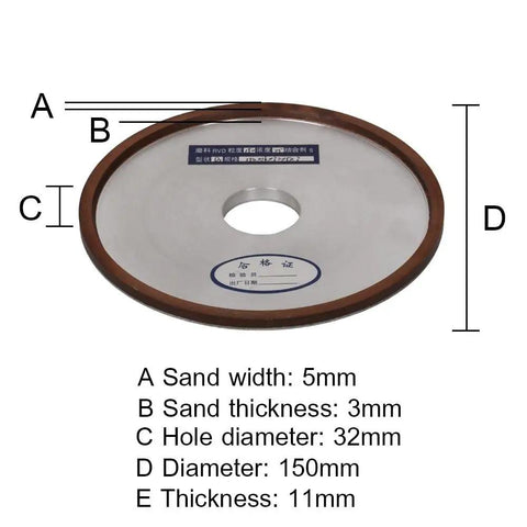 Top Tier 150mm Diamond Grinding Wheel With Resin Bond For Crushing Hard Alloys And Brittle Non Metals At High Speeds Using Sharp 180 Grit Synthetic Gems, showing dimensions and details.