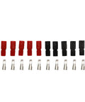 Five Pair Badass Tinned Copper Power Connectors 45A 600V Quick Disconnect in red and black with silver terminals laid out.