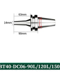 Rugged Stainless Pull Back Sleeve For BT30 BT40 BBT40 DC4 DC6 DC8 DC12 CNC Chuck Retractor 150mm long, detailed dimensions shown.