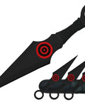 Dope Ninja Kunai Throwing Knife Set Three Piece Stainless Steel Blades With Nylon Sheath Six Point Five Inch Overall Black Red Finish