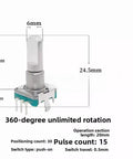 30-Position Rotary Encoder Switch With 15-Pulse Per Rotation And Integrated Push Button, showing dimensions and design