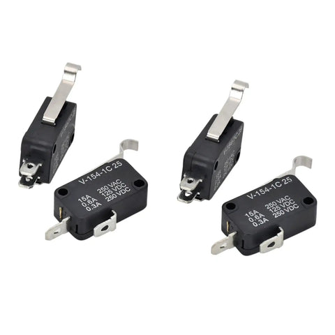 No Sweat Setup 4 Piece Golf Cart Micro Switch Kit 2 Pin And 3 Pin Terminals with black housing and metal actuator levers.